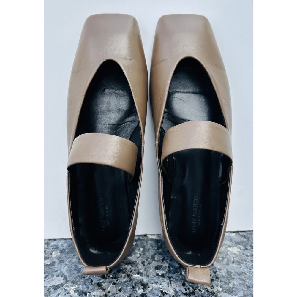 Tony Bianco Taupe Leather Mary Jane Flats